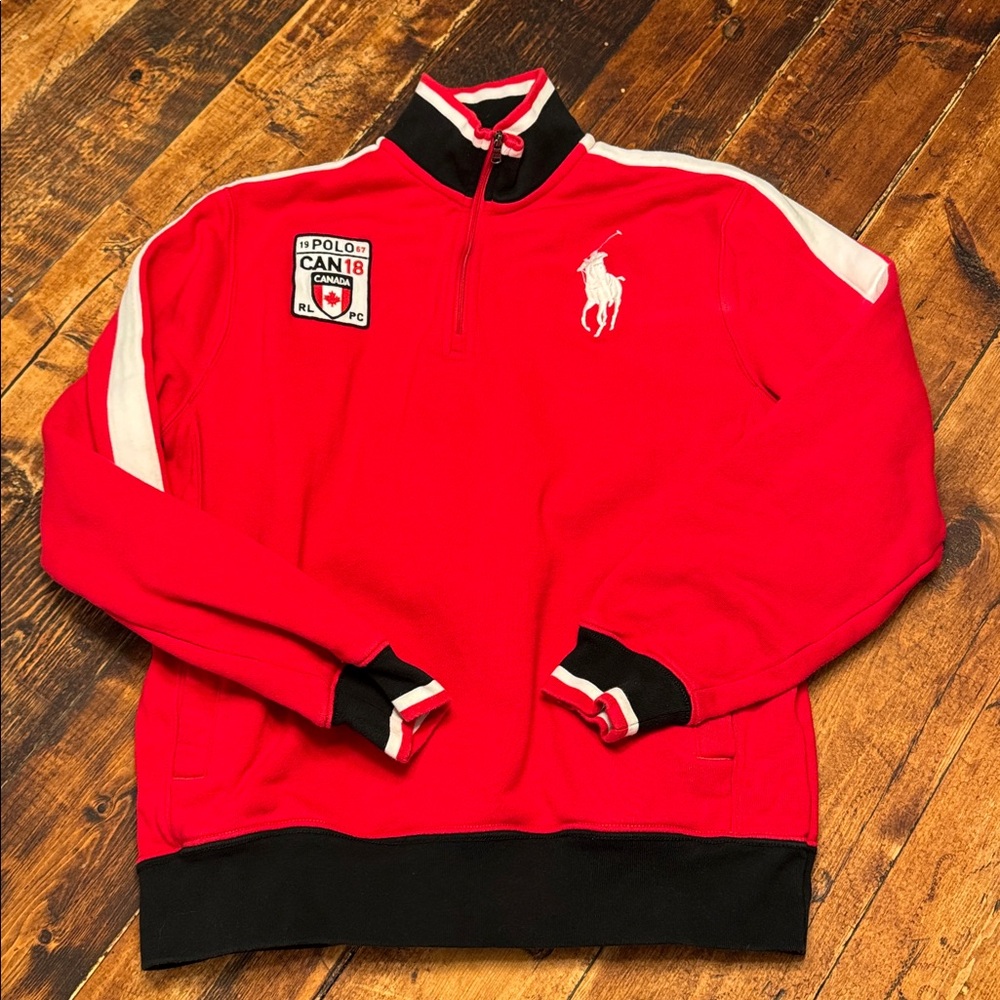 RALPH LAUREN POLO MEN'S PULL OVER SWEATER CANADA FLAG SWEATSHIRT RED kids XL